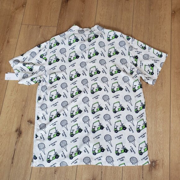 NWT Bioworld Mens Size L White Golf Button Down Hawaiian Shirt A Tee-Rific Time - Picture 2 of 12